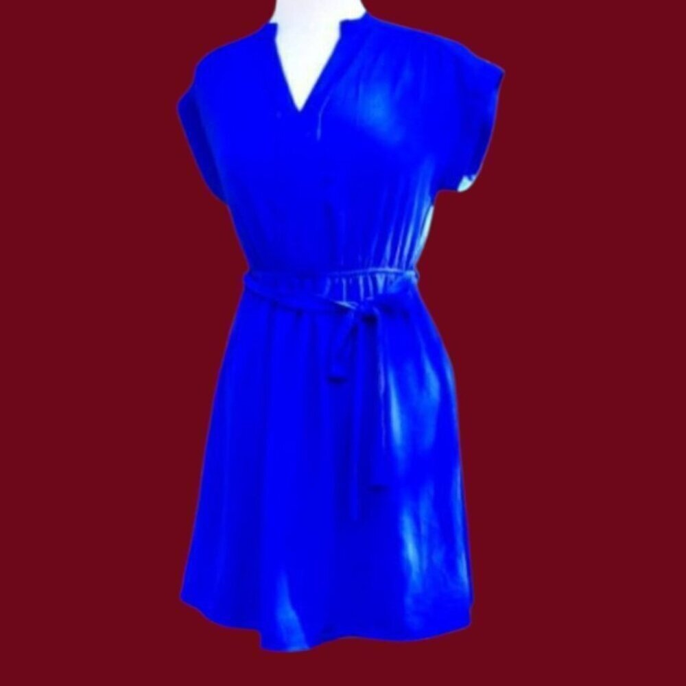 Monteau Short-Sleeve Royal Blue Dress With Belt Size Small